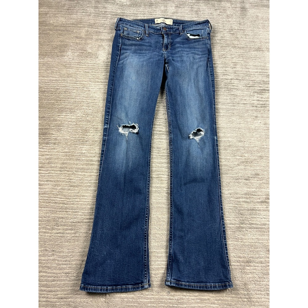 Hollister Jeans Womens 11R 30x33 Blue Bootcut Distressed Low Rise‎ Stretch Denim